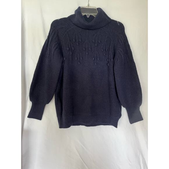 Avenue Women's Plus Size 18 Blue Turtleneck Pom Pom Sweater Pullover Fall Winter - Picture 2 of 9